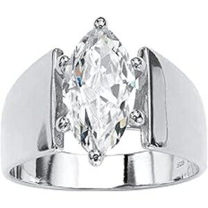 Sterling Silver Marquise Shaped Cubic Zirconia Wide Band Solitaire